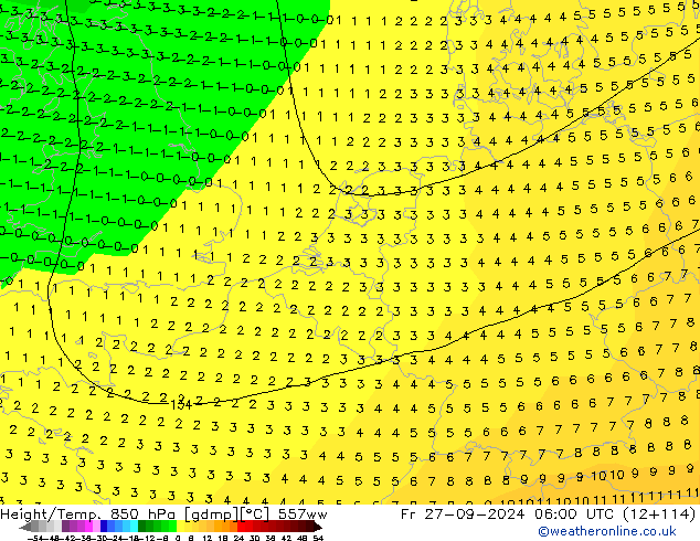 Height/Temp. 850 hPa 557ww Fr 27.09.2024 06 UTC