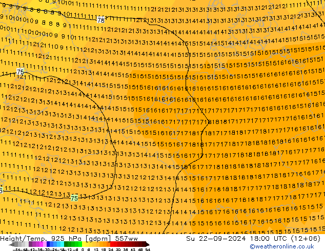 Hoogte/Temp. 925 hPa 557ww zo 22.09.2024 18 UTC