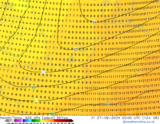 Hoogte/Temp. 925 hPa 557ww vr 27.09.2024 00 UTC