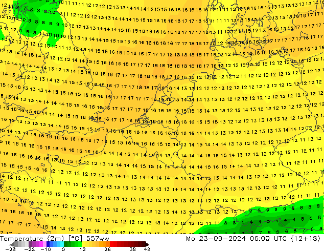 Temperature (2m) 557ww Mo 23.09.2024 06 UTC