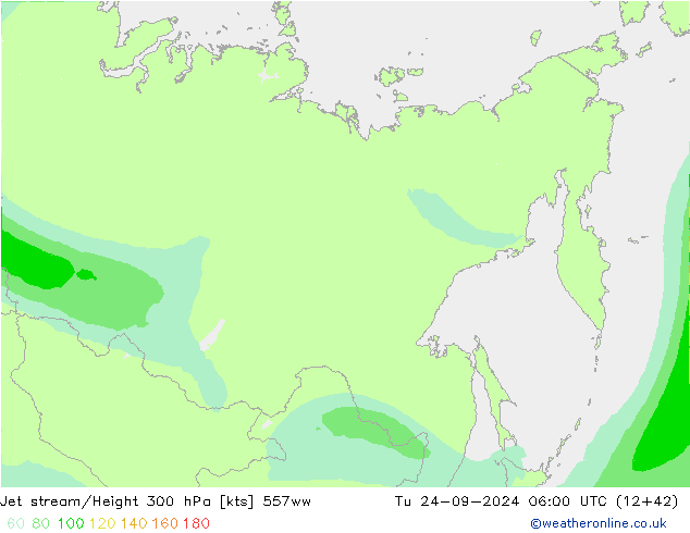 Jet stream/Height 300 hPa 557ww Tu 24.09.2024 06 UTC