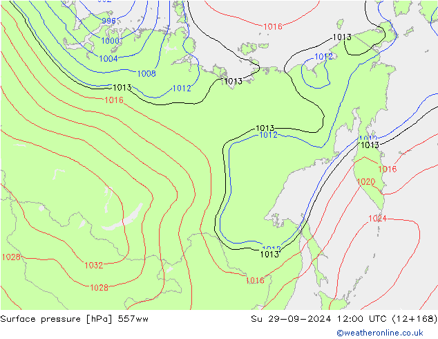 Surface pressure 557ww Su 29.09.2024 12 UTC