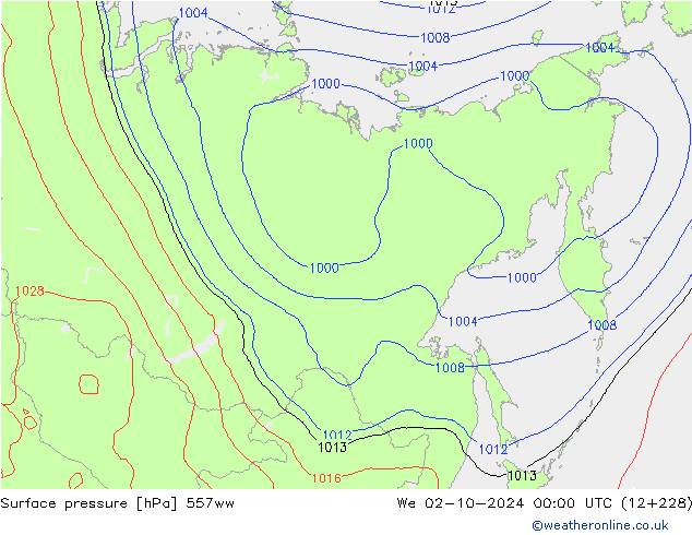 Surface pressure 557ww We 02.10.2024 00 UTC