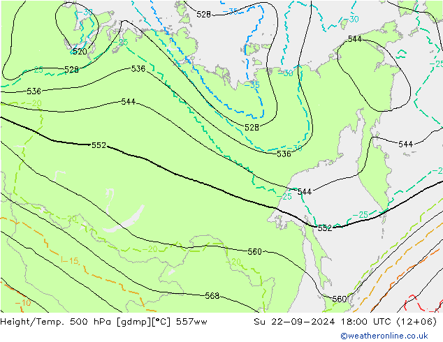 Géop./Temp. 500 hPa 557ww dim 22.09.2024 18 UTC