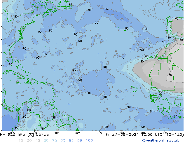 Humidité rel. 925 hPa 557ww ven 27.09.2024 12 UTC