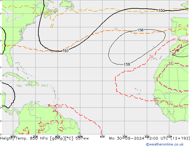 Height/Temp. 850 hPa 557ww Mo 30.09.2024 12 UTC