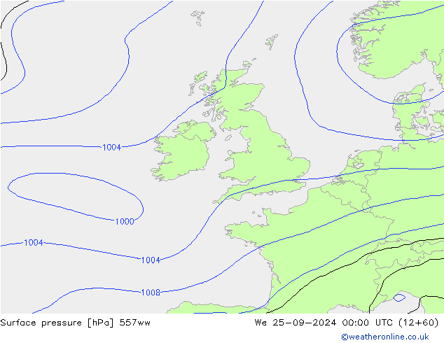 Surface pressure 557ww We 25.09.2024 00 UTC