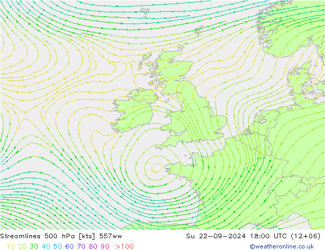 Ligne de courant 500 hPa 557ww dim 22.09.2024 18 UTC