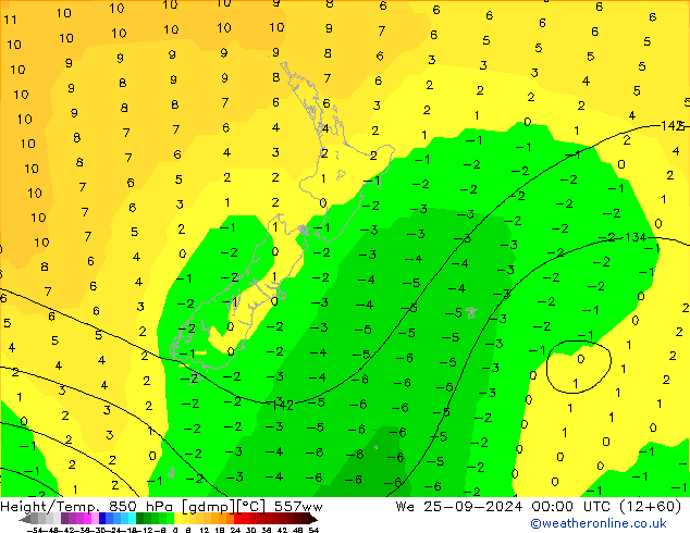 Height/Temp. 850 hPa 557ww Qua 25.09.2024 00 UTC