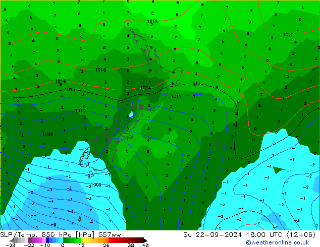 SLP/Temp. 850 hPa 557ww Su 22.09.2024 18 UTC