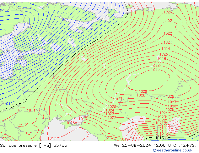 Surface pressure 557ww We 25.09.2024 12 UTC