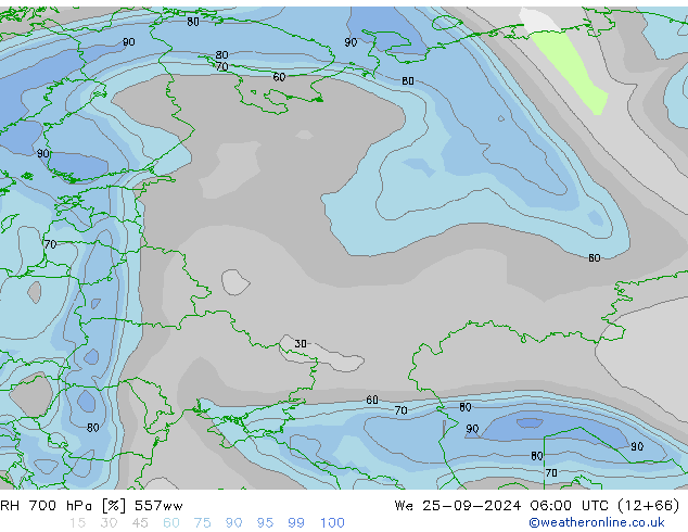 RH 700 hPa 557ww Mi 25.09.2024 06 UTC