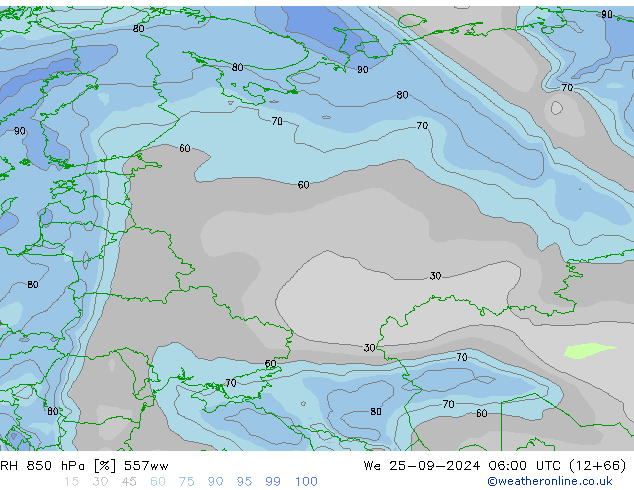 RH 850 hPa 557ww  25.09.2024 06 UTC