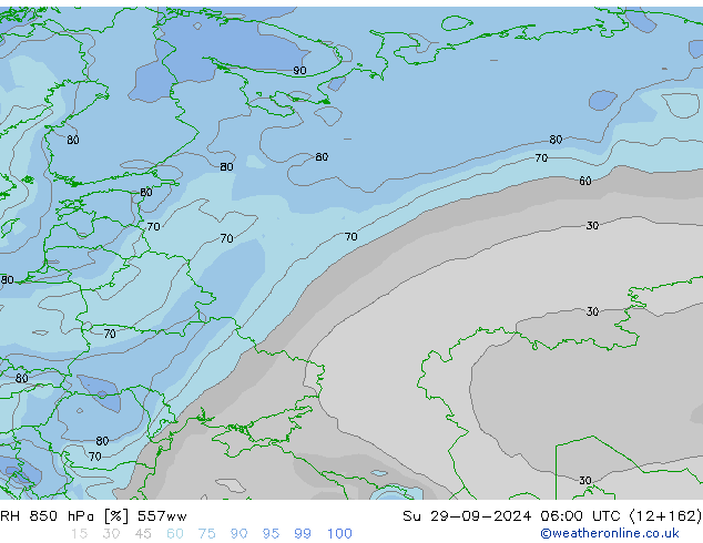 Humidité rel. 850 hPa 557ww dim 29.09.2024 06 UTC