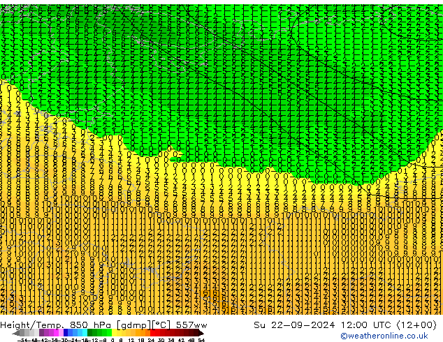 Hoogte/Temp. 850 hPa 557ww zo 22.09.2024 12 UTC