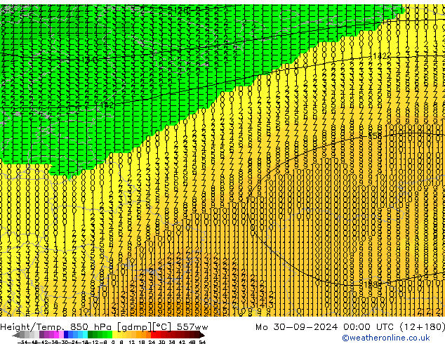 Hoogte/Temp. 850 hPa 557ww ma 30.09.2024 00 UTC