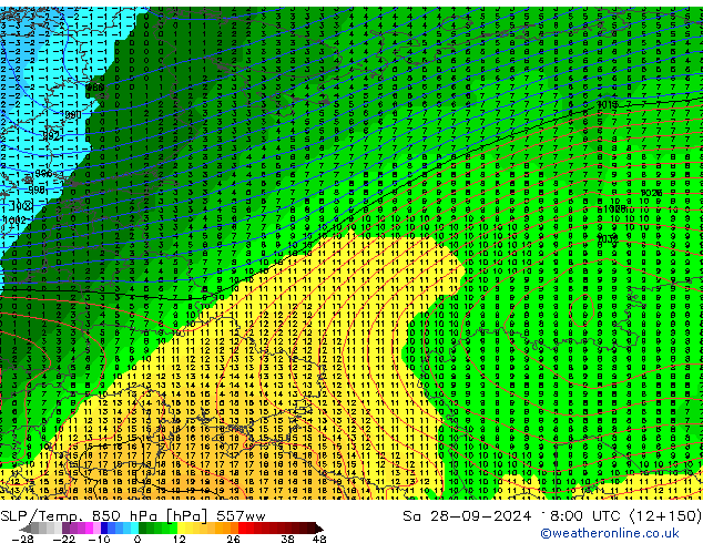 SLP/Temp. 850 hPa 557ww Sa 28.09.2024 18 UTC