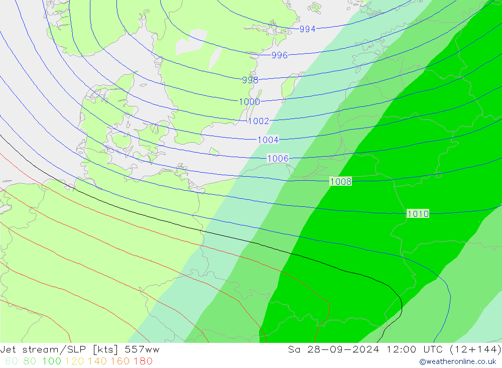 Jet stream/SLP 557ww Sa 28.09.2024 12 UTC