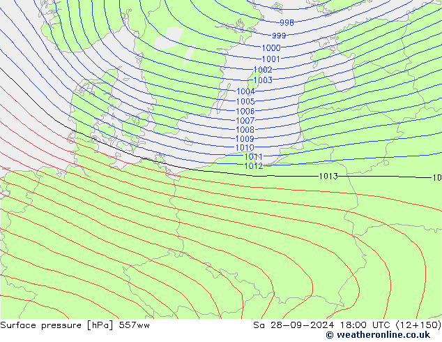 Atmosférický tlak 557ww So 28.09.2024 18 UTC