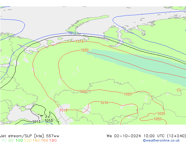 Jet stream/SLP 557ww We 02.10.2024 12 UTC