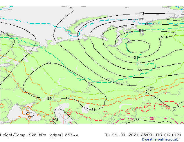 Height/Temp. 925 hPa 557ww Ter 24.09.2024 06 UTC