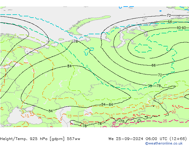 Height/Temp. 925 hPa 557ww śro. 25.09.2024 06 UTC