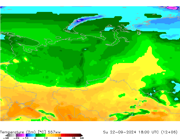 Temperature (2m) 557ww Su 22.09.2024 18 UTC