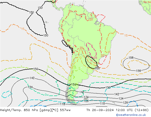 Height/Temp. 850 hPa 557ww Th 26.09.2024 12 UTC