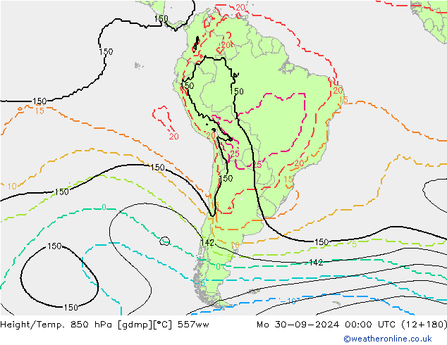 Height/Temp. 850 hPa 557ww Mo 30.09.2024 00 UTC