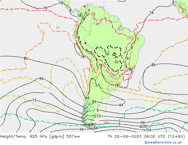 Hoogte/Temp. 925 hPa 557ww do 26.09.2024 06 UTC