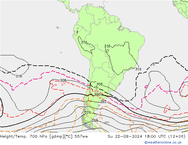 Height/Temp. 700 гПа 557ww Вс 22.09.2024 18 UTC