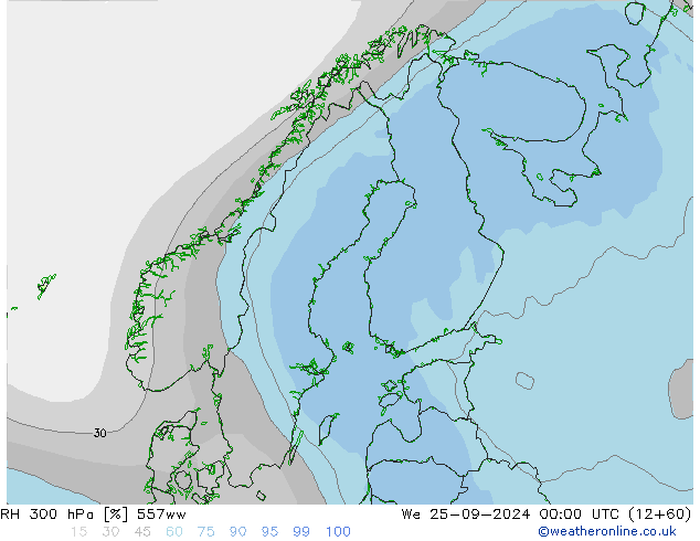 RH 300 hPa 557ww We 25.09.2024 00 UTC