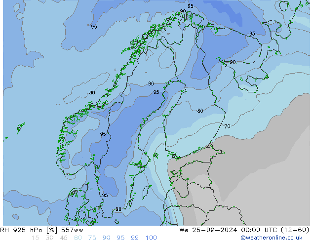 RH 925 hPa 557ww We 25.09.2024 00 UTC