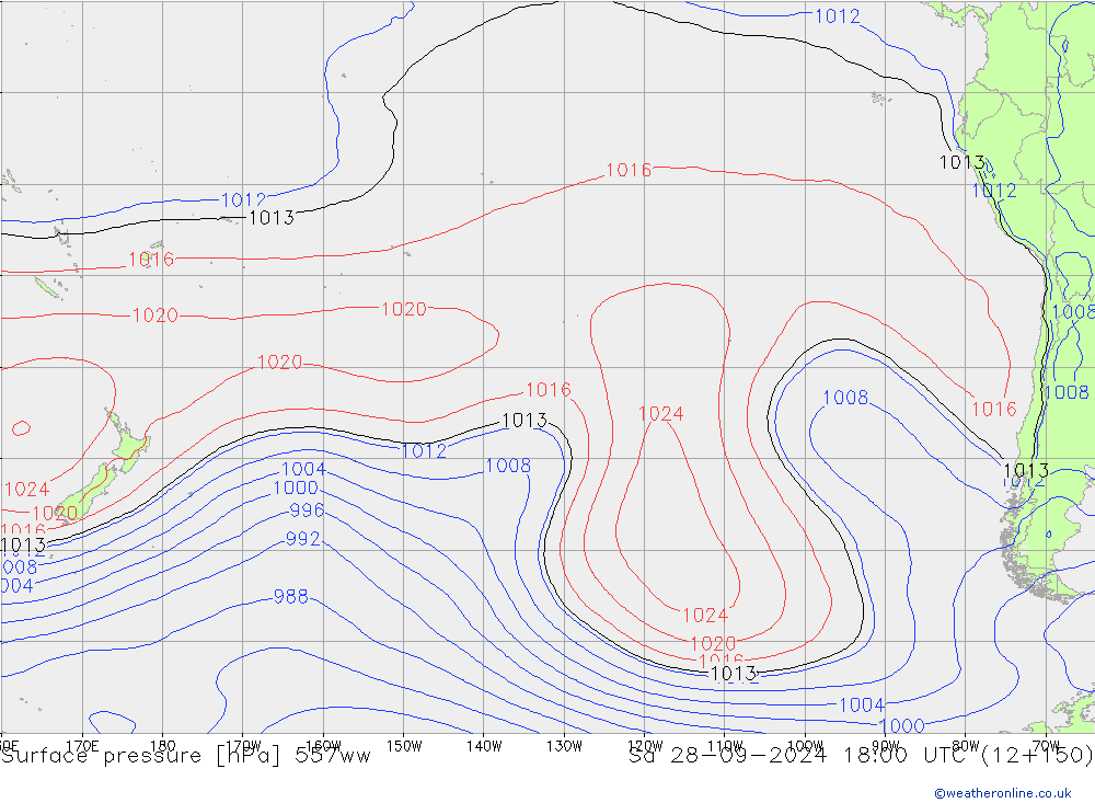 Presión superficial 557ww sáb 28.09.2024 18 UTC