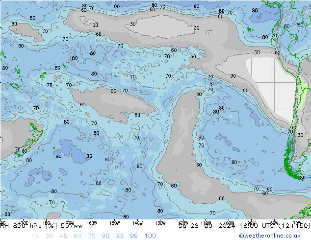 Humedad rel. 850hPa 557ww sáb 28.09.2024 18 UTC