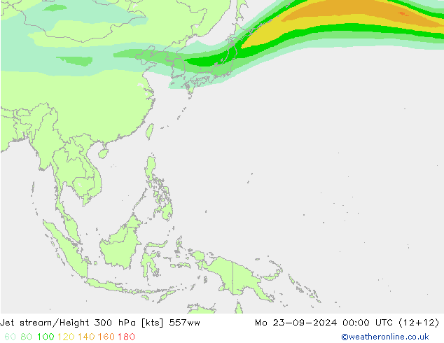 Jet stream/Height 300 hPa 557ww Mo 23.09.2024 00 UTC