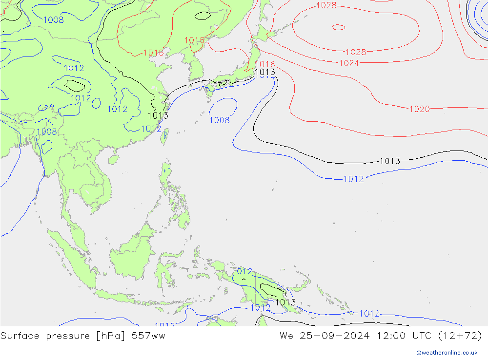 Presión superficial 557ww mié 25.09.2024 12 UTC