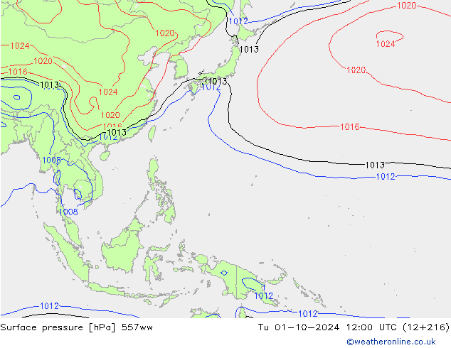 Surface pressure 557ww Tu 01.10.2024 12 UTC