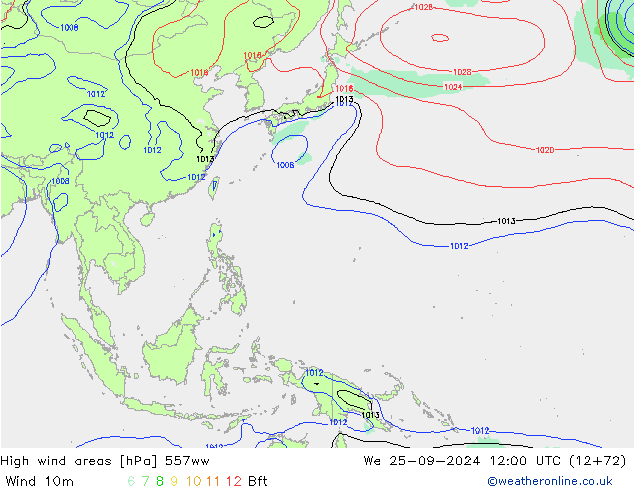 High wind areas 557ww We 25.09.2024 12 UTC