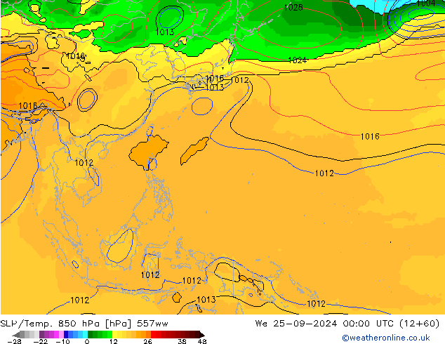 SLP/Temp. 850 hPa 557ww Mi 25.09.2024 00 UTC