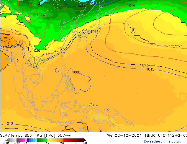 SLP/Temp. 850 hPa 557ww We 02.10.2024 18 UTC