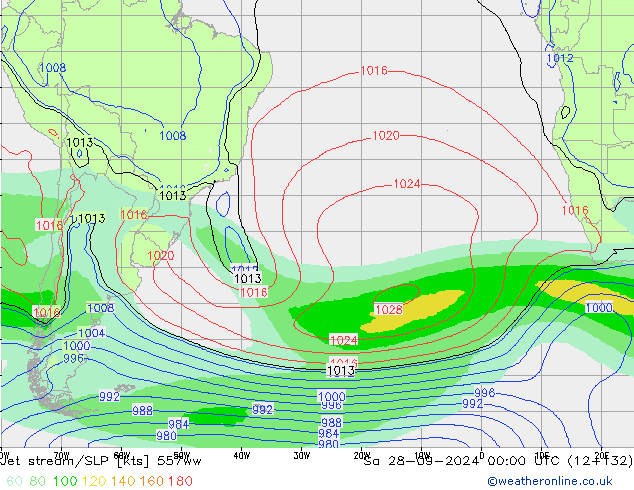 Jet stream 557ww Sáb 28.09.2024 00 UTC