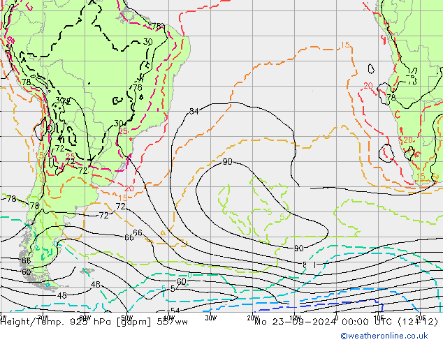 Height/Temp. 925 hPa 557ww lun 23.09.2024 00 UTC