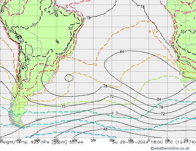 Yükseklik/Sıc. 925 hPa 557ww Paz 29.09.2024 18 UTC