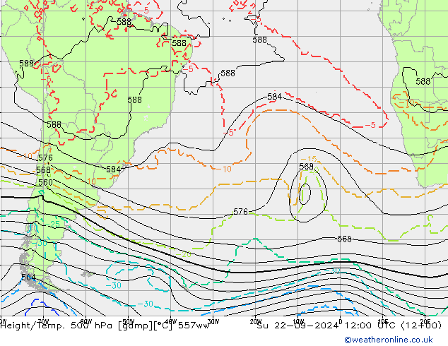 Height/Temp. 500 hPa 557ww nie. 22.09.2024 12 UTC