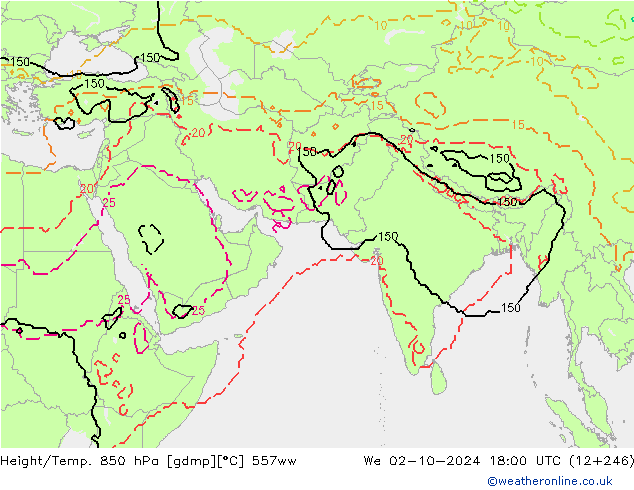 Height/Temp. 850 hPa 557ww We 02.10.2024 18 UTC