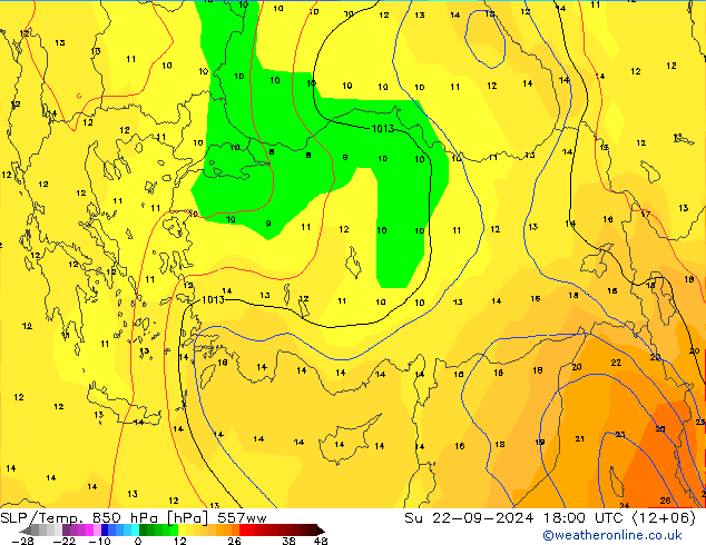 SLP/Temp. 850 гПа 557ww Вс 22.09.2024 18 UTC