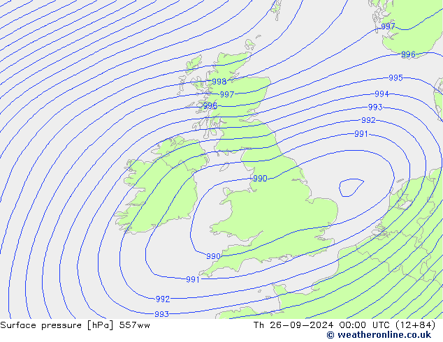 Surface pressure 557ww Th 26.09.2024 00 UTC