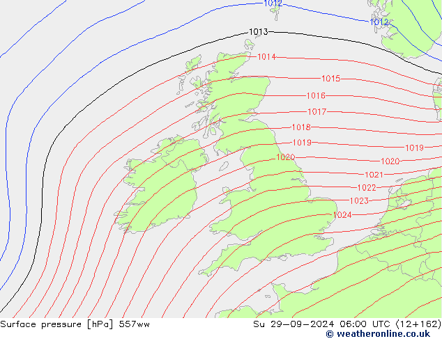 Surface pressure 557ww Su 29.09.2024 06 UTC