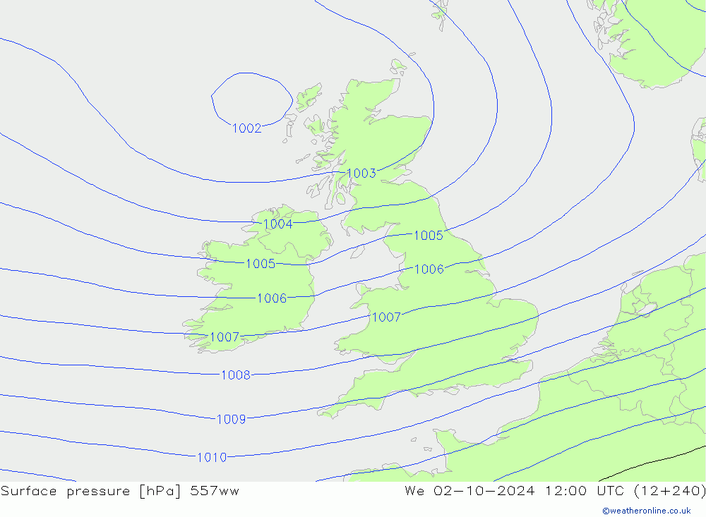 Surface pressure 557ww We 02.10.2024 12 UTC